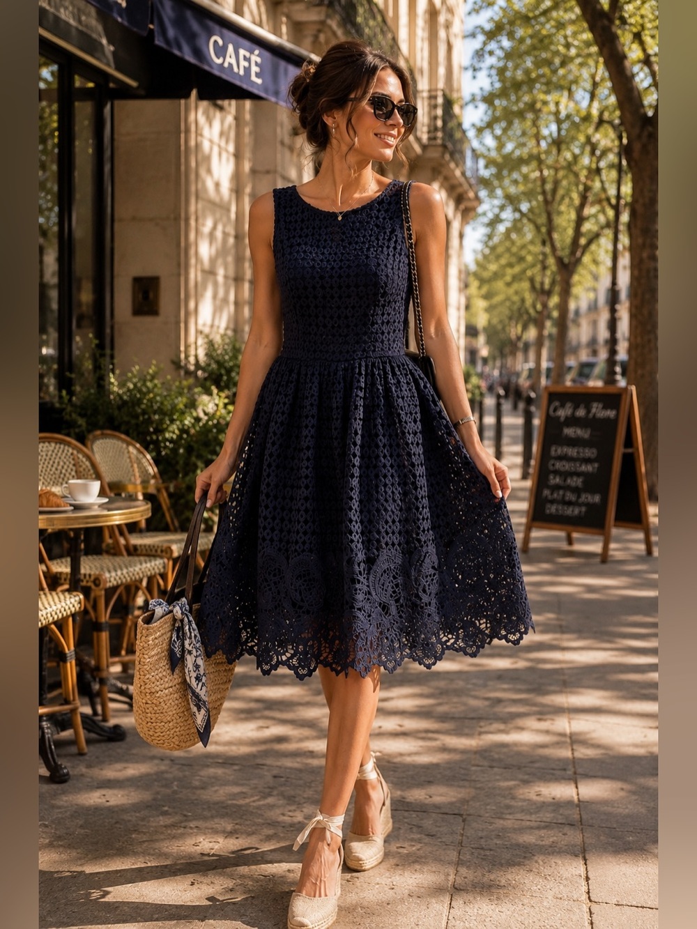 Black Collection Brand Women's Lace Midi Dress in Navy Blue Like New